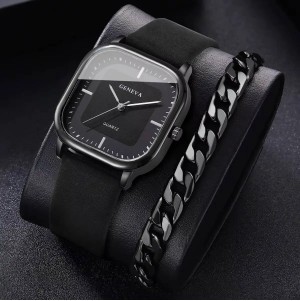 ساعة يد للرجال حزام من الجلد كوارتز ساعة اليد مع سوار Reloj Hombre (بدون صندوق) 