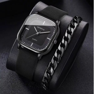 ساعة يد للرجال حزام من الجلد كوارتز ساعة اليد مع سوار Reloj Hombre (بدون صندوق) 