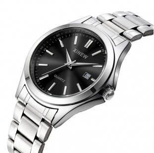 XINEW كامل سوار فولاذي تاريخ بسيط ساعة كوارتز Reloj Hombre Montre أوم 