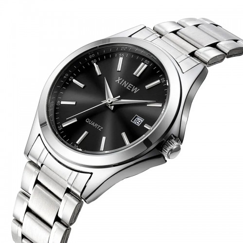 XINEW كامل سوار فولاذي تاريخ بسيط ساعة كوارتز Reloj Hombre Montre أوم 