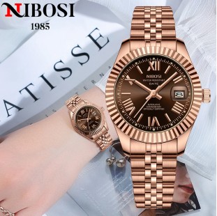 ساعات NIBOSI للنساء مقاومة للماء ماركة كلاسيكية فاخرة من الفولاذ المقاوم للصدأ